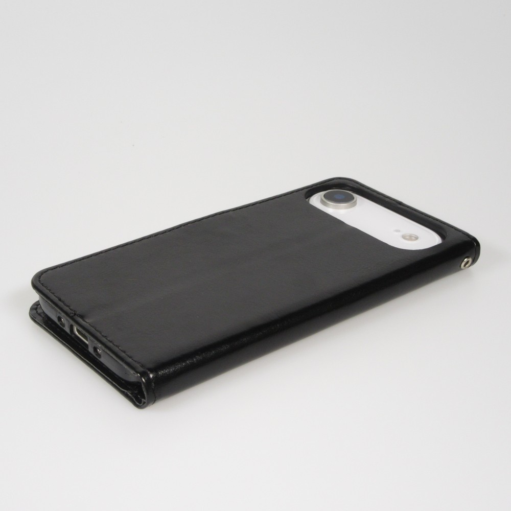 iPhone 17 Air Case Hülle - Premium Flip Leder Tasche - Schwarz