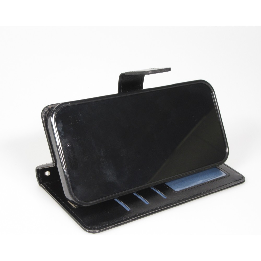 iPhone 17 Air Case Hülle - Premium Flip Leder Tasche - Schwarz