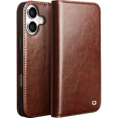 iPhone 17 Case Hülle - Qialino Flip Classic Wallet Echtleder - Braun