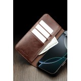 Fourre iPhone 17 - Flip Qialino Classic Wallet cuir véritable - Brun foncé