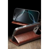 Fourre iPhone 17 - Flip Qialino Classic Wallet cuir véritable - Brun foncé