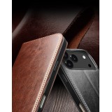 Fourre iPhone 17 - Flip Qialino Classic Wallet cuir véritable - Brun foncé