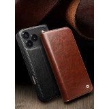 Fourre iPhone 17 - Flip Qialino Classic Wallet cuir véritable - Brun foncé