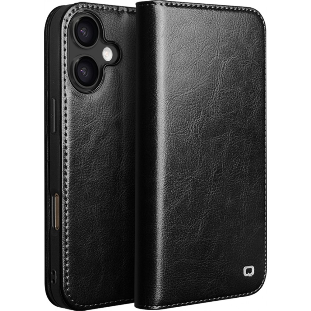 Fourre iPhone 17 - Flip Qialino Classic Wallet cuir véritable - Noir