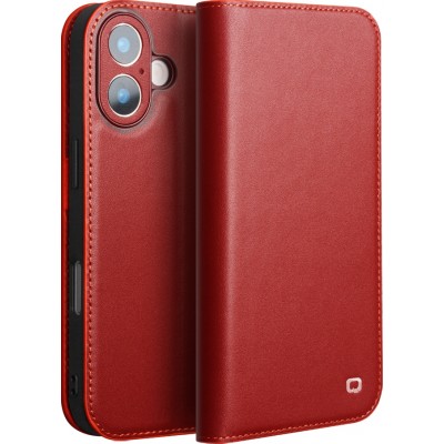 Fourre iPhone 17 - Flip Qialino Matt Wallet cuir véritable - Rouge
