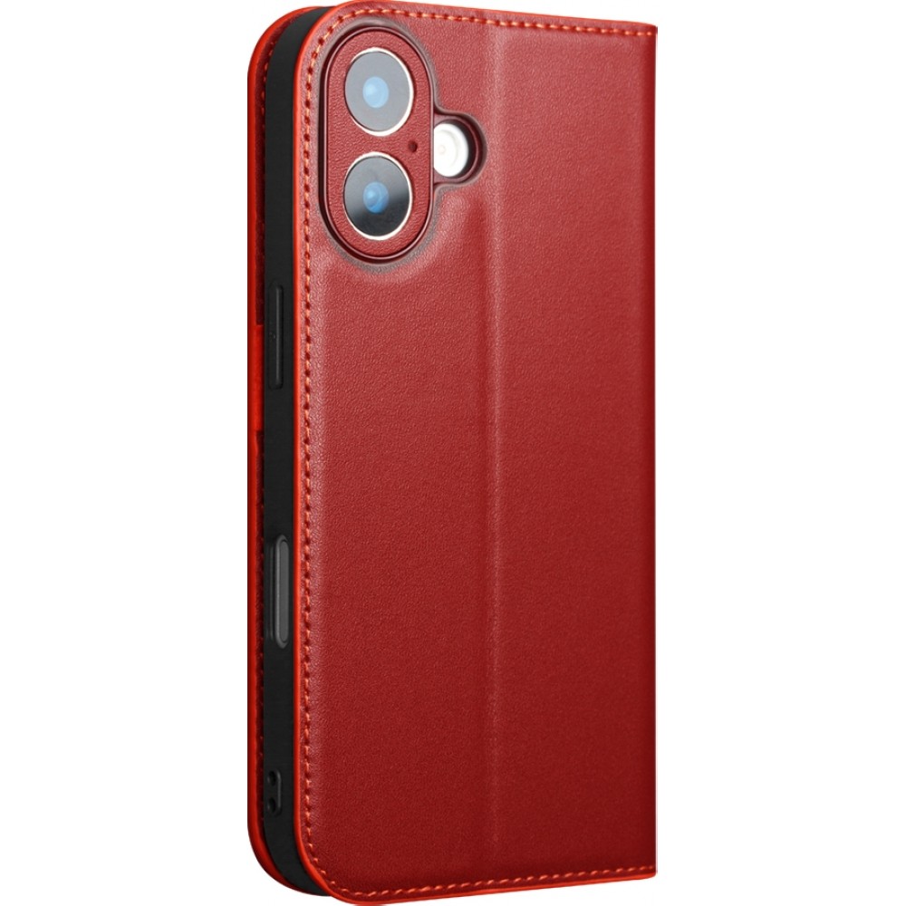 Fourre iPhone 17 - Flip Qialino Matt Wallet cuir véritable - Rouge