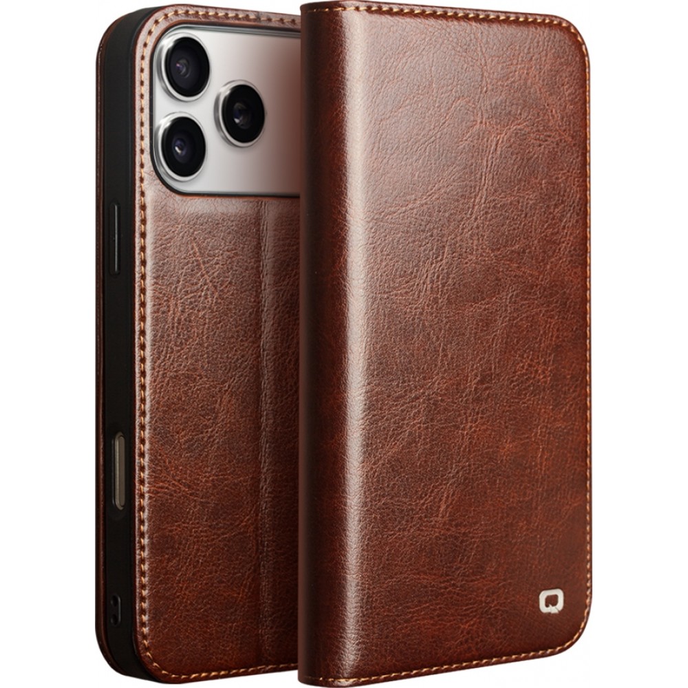 iPhone 17 Pro Max Case Hülle - Qialino Flip Classic Wallet Echtleder - Braun