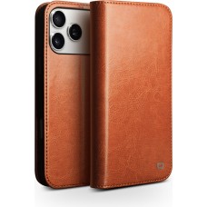 iPhone 17 Pro Max Case Hülle - Qialino Flip Classic Wallet Echtleder - Hellbraun