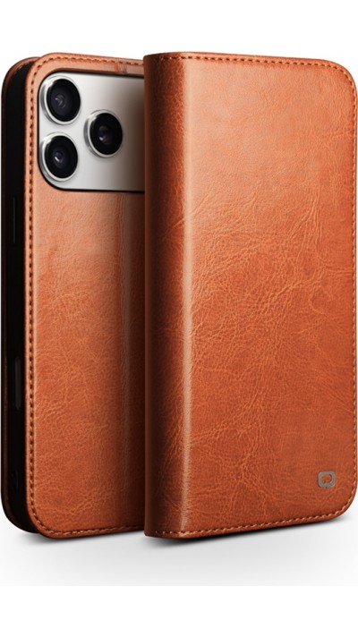 iPhone 17 Pro Max Case Hülle - Qialino Flip Classic Wallet Echtleder - Hellbraun