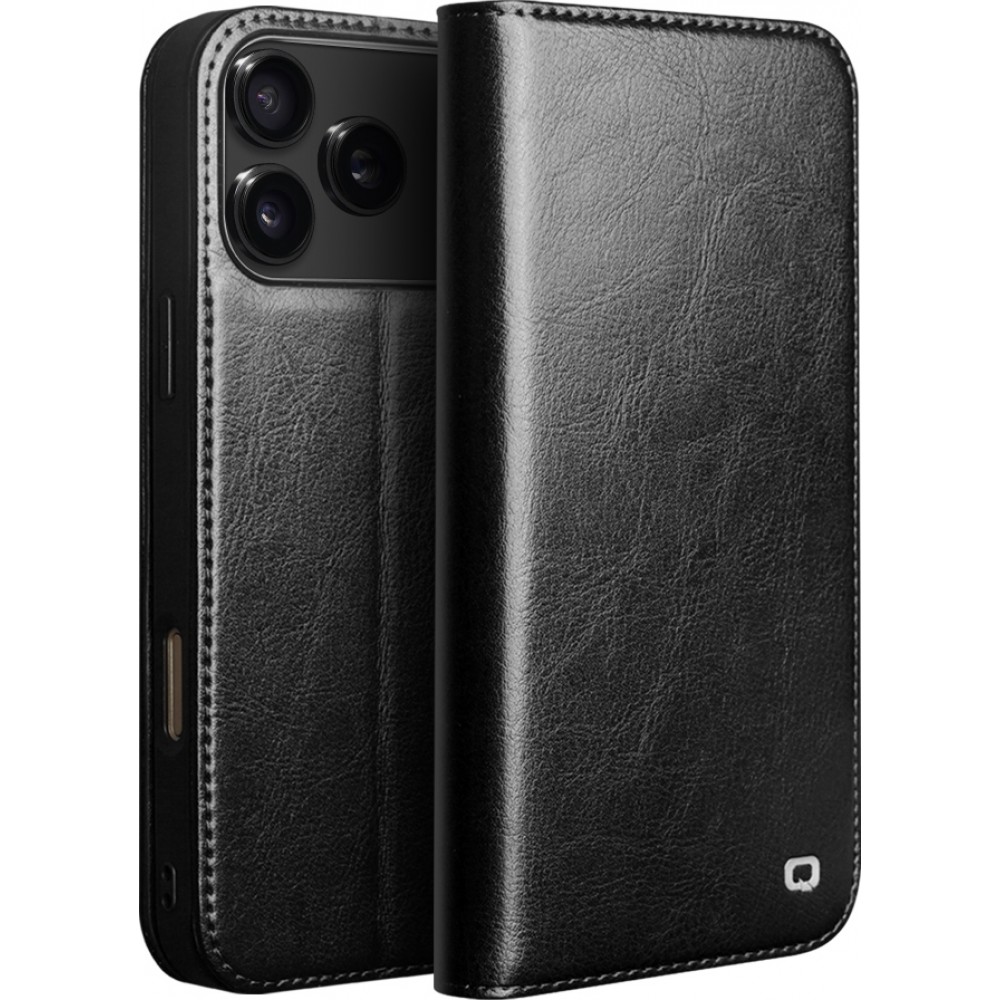 Fourre iPhone 17 Pro Max - Flip Qialino Classic Wallet cuir véritable - Noir