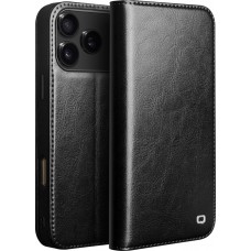 Fourre iPhone 17 Pro Max - Flip Qialino Classic Wallet cuir véritable - Noir