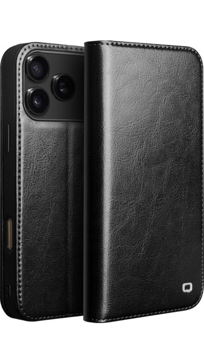 iPhone 17 Pro Max Case Hülle - Qialino Flip Classic Wallet Echtleder - Schwarz