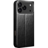 Fourre iPhone 17 Pro Max - Flip Qialino Classic Wallet cuir véritable - Noir