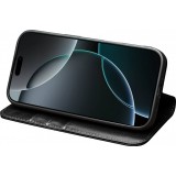 Fourre iPhone 17 Pro Max - Flip Qialino Classic Wallet cuir véritable - Noir