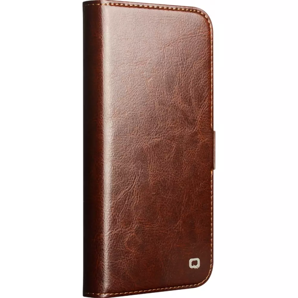 Fourre iPhone 17 Pro - Flip Qialino cuir véritable avec fermeture magnétique - Brun