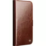 Fourre iPhone 17 Pro - Flip Qialino cuir véritable avec fermeture magnétique - Brun