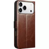 Fourre iPhone 17 Pro - Flip Qialino cuir véritable avec fermeture magnétique - Brun