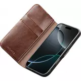Fourre iPhone 17 Pro - Flip Qialino cuir véritable avec fermeture magnétique - Brun