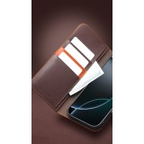 iPhone 17 Pro Max Case Hülle - Qialino Flip Matt Wallet Echtleder - Braun