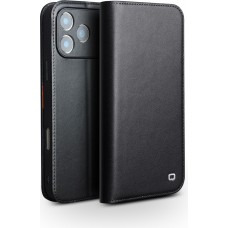 Fourre iPhone 17 Pro Max - Flip Qialino Matt Wallet cuir véritable - Noir