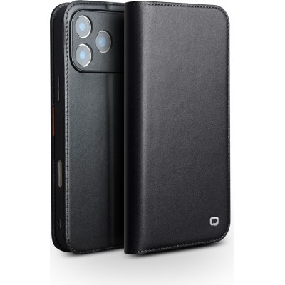 iPhone 17 Pro Max Case Hülle - Qialino Flip Matt Wallet Echtleder - Schwarz