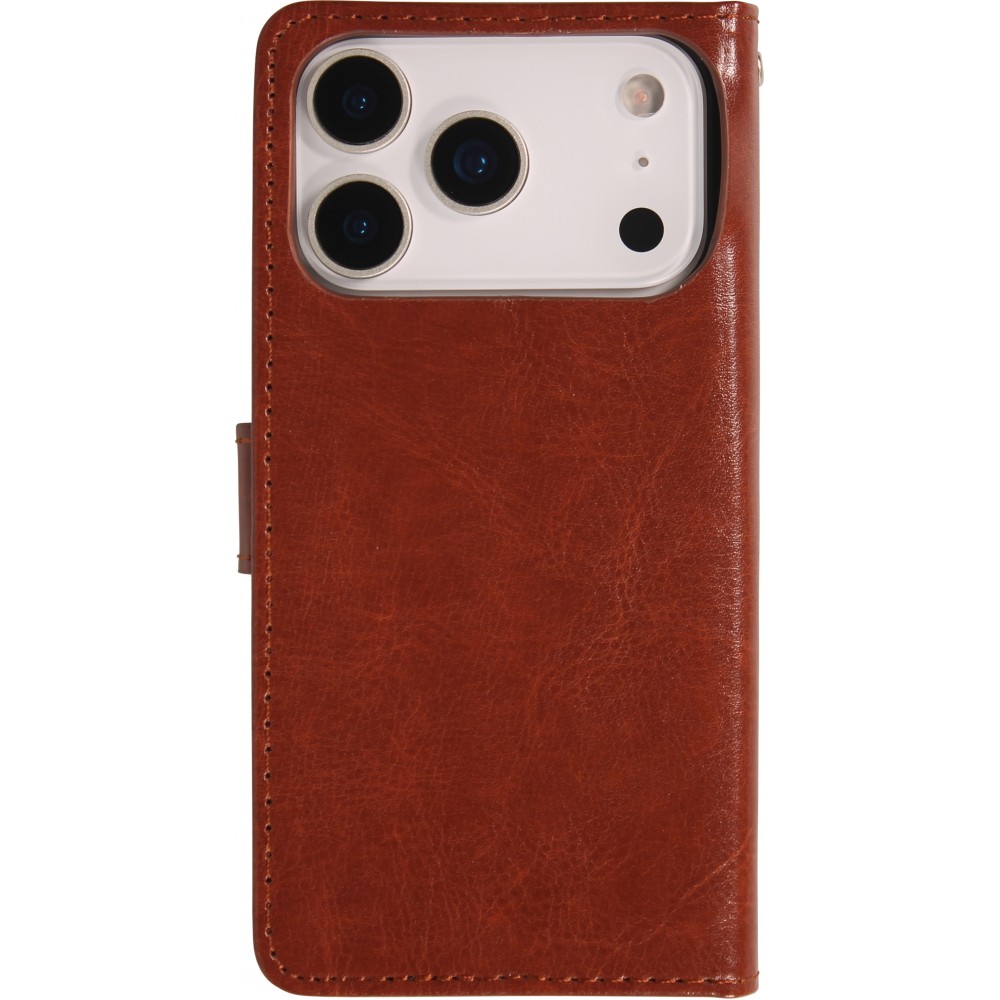 Fourre iPhone 17 Pro - Premium Flip cuir lisse porte-cartes - Brun