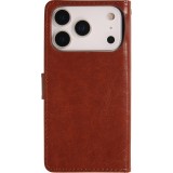 Fourre iPhone 17 Pro - Premium Flip cuir lisse porte-cartes - Brun