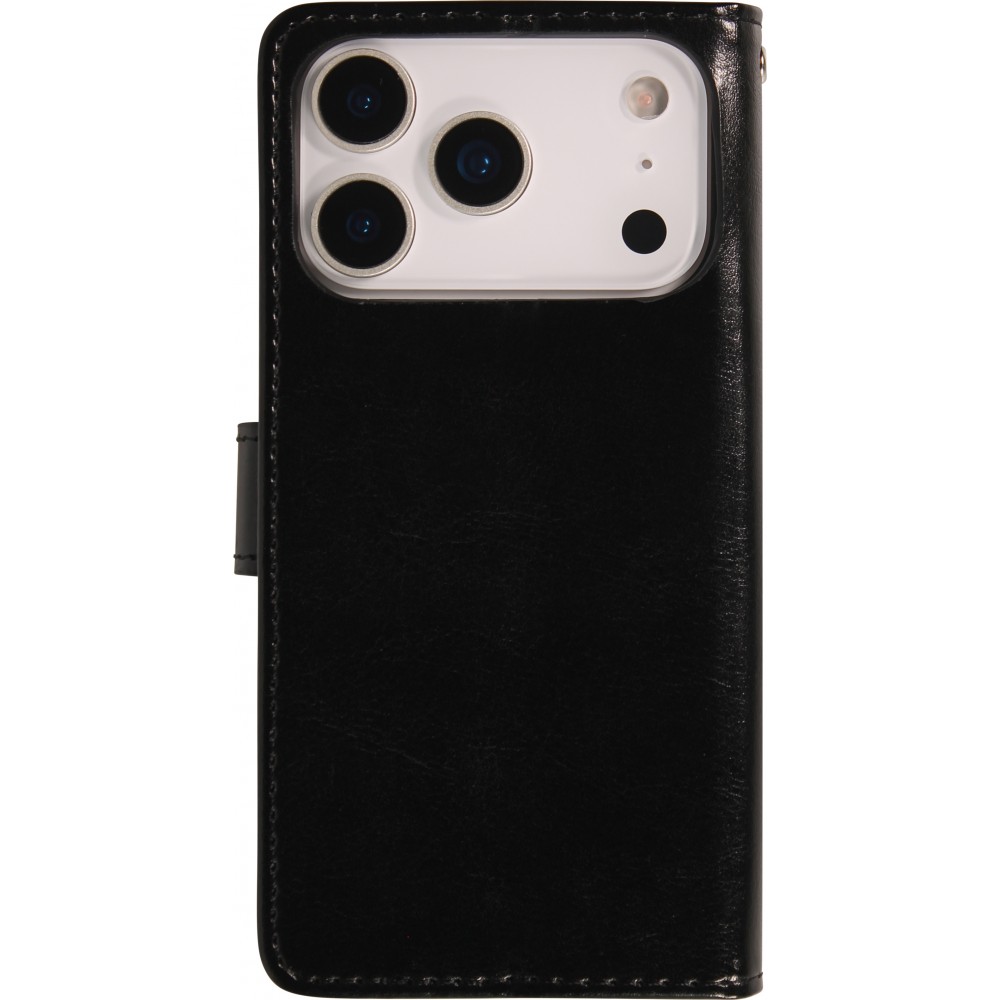 iPhone 17 Pro Case Hülle - Premium Flip Leder Tasche - Schwarz