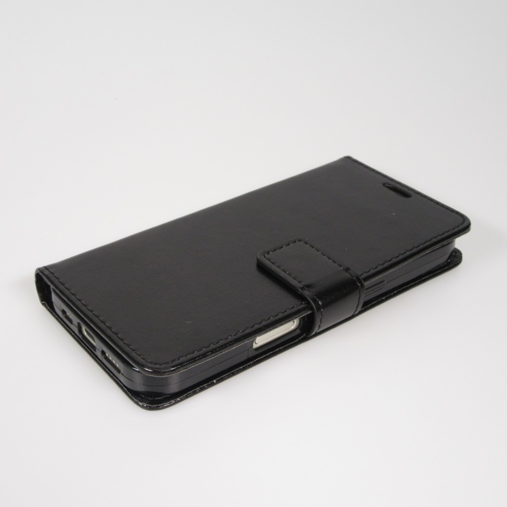 iPhone 17 Pro Case Hülle - Premium Flip Leder Tasche - Schwarz