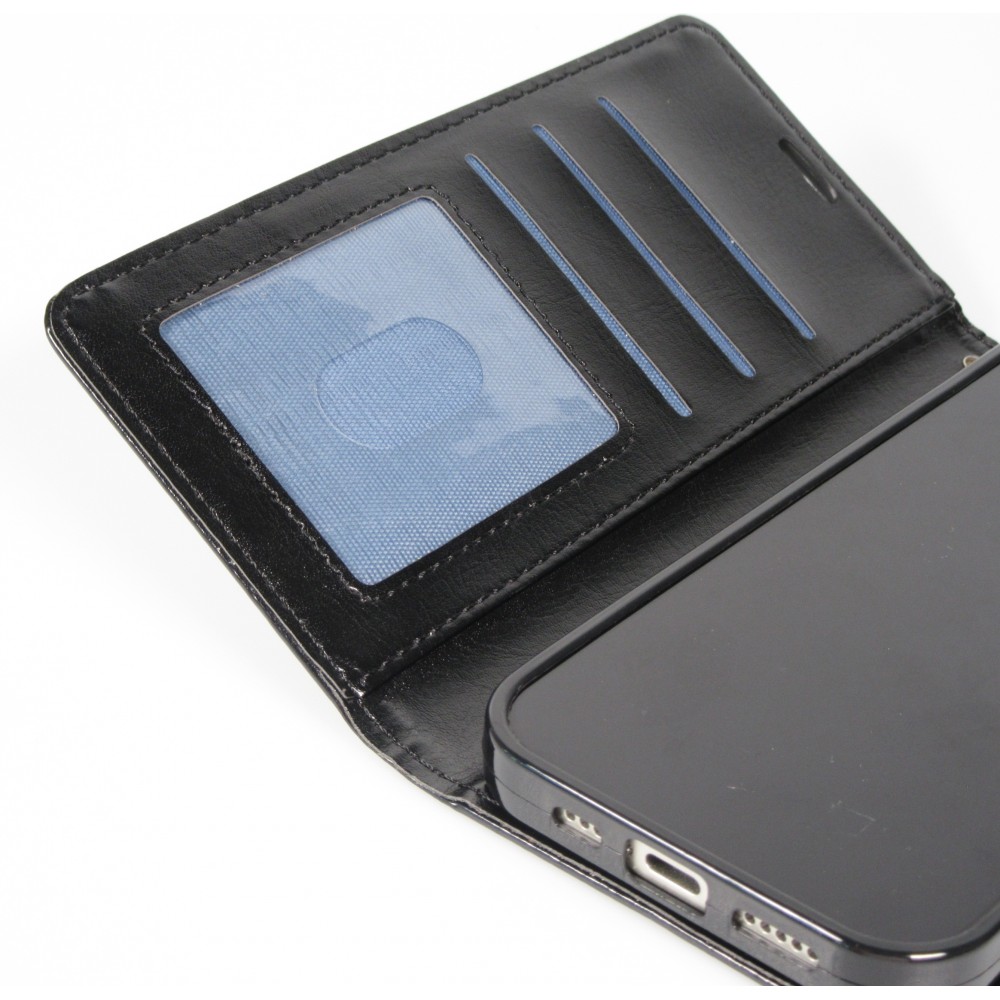 iPhone 17 Pro Case Hülle - Premium Flip Leder Tasche - Schwarz