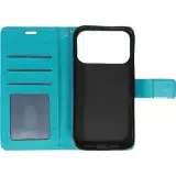 Fourre iPhone 17 Pro - Premium Flip cuir lisse porte-cartes - Turquoise