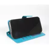 Fourre iPhone 17 Pro - Premium Flip cuir lisse porte-cartes - Turquoise
