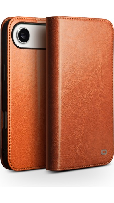 iPhone Air Case Hülle - Qialino Flip Classic Wallet Echtleder - Hellbraun