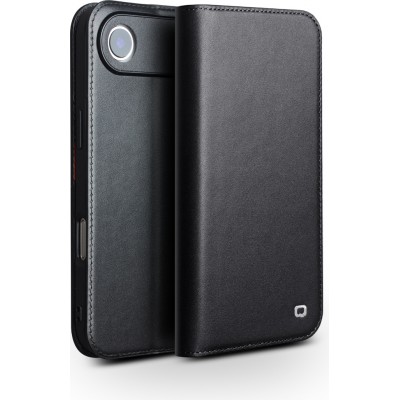 Fourre iPhone Air - Flip Qialino Matt Wallet cuir véritable - Noir