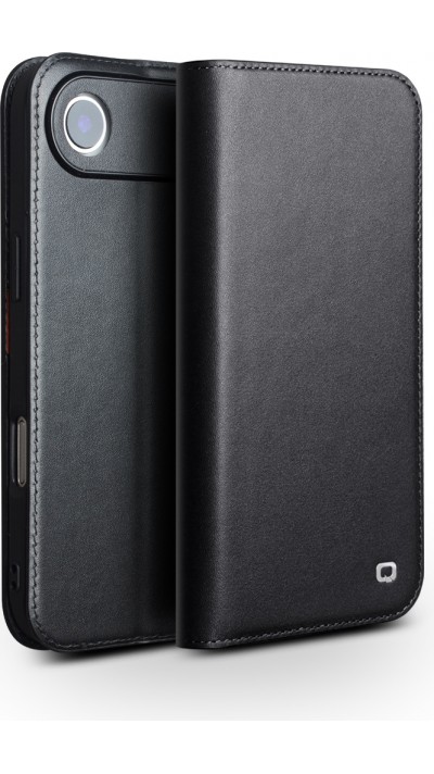 iPhone Air Case Hülle - Qialino Flip Matt Wallet Echtleder - Schwarz