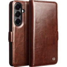 Fourre Samsung Galaxy S26 - Flip Qialino cuir véritable avec fermeture magnétique - Brun