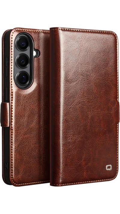 Fourre Samsung Galaxy S26+ - Flip Qialino cuir véritable avec fermeture magnétique - Brun