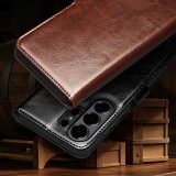 Fourre Samsung Galaxy S26 - Flip Qialino cuir véritable avec fermeture magnétique - Brun