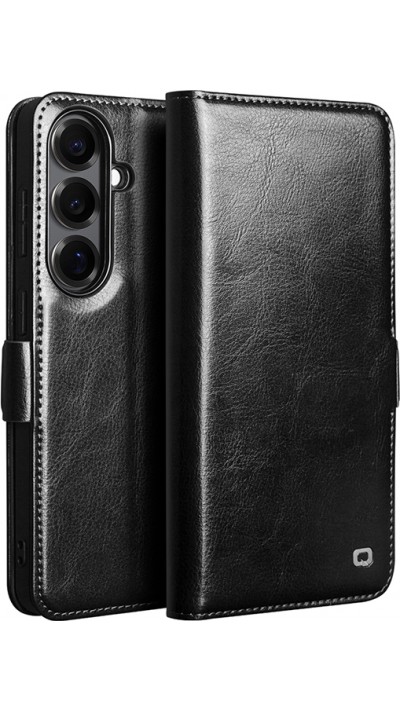 Fourre Samsung Galaxy S26+ - Flip Qialino cuir véritable avec fermeture magnétique - Noir