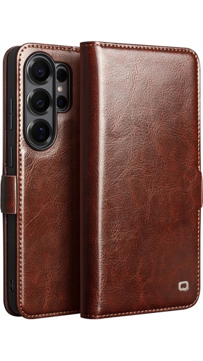 Fourre Samsung Galaxy S26 Ultra - Flip Qialino cuir véritable avec fermeture magnétique - Brun