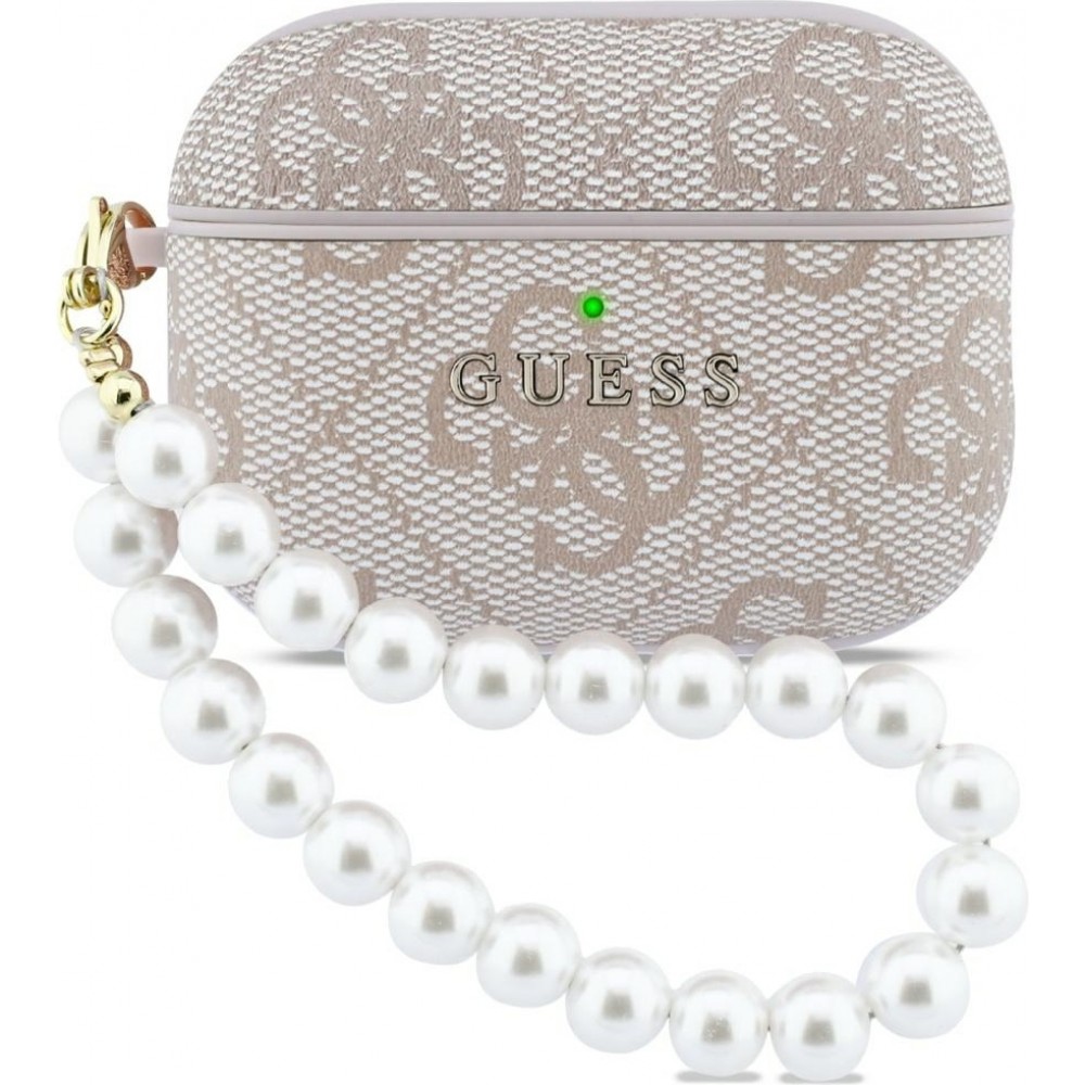 Coque AirPods Pro / Pro 2 - Guess 4G pour AirPods Pro 3 avec bracelet en perle - Rose