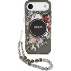 iPhone Air Case Hülle - Guess IML Blumen mit Handgelenk-Kette, kompatibel mit MagSafe elegante und trendige Schutzhülle - Schwarz