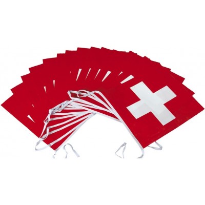 Guirlande de 20 drapeaux suisses 20x30cm décoration fête fan support Suisse - Rouge
