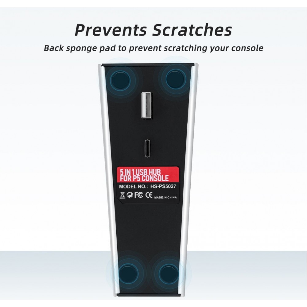 Hub USB 5 en 1 pour PS5 multiport USB 2.0 avec USB-C charge rapide et transfert de donn&eacute;es pour console PlayStation 5 - Blanc