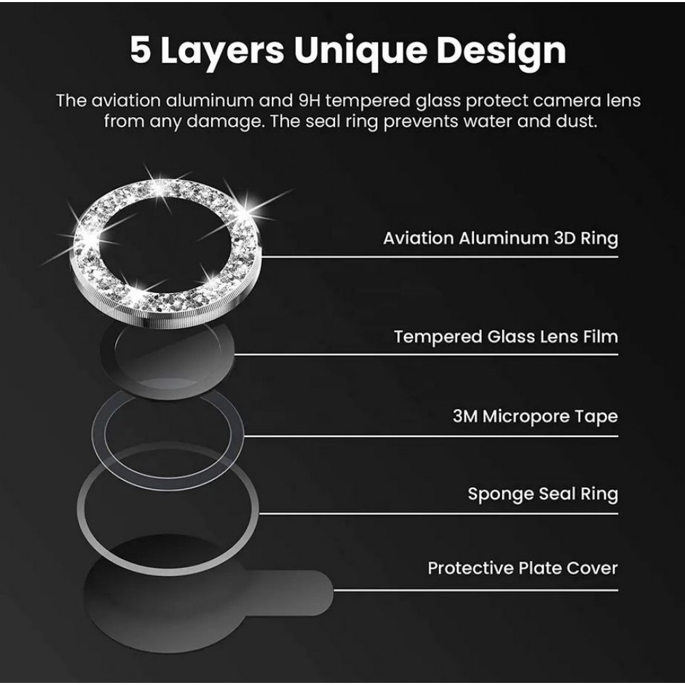 iPhone 11Pro/11 Pro Max - Schutzringe für Kamera Linsen iPhone mit Glitzernden Diamanten - Silber
