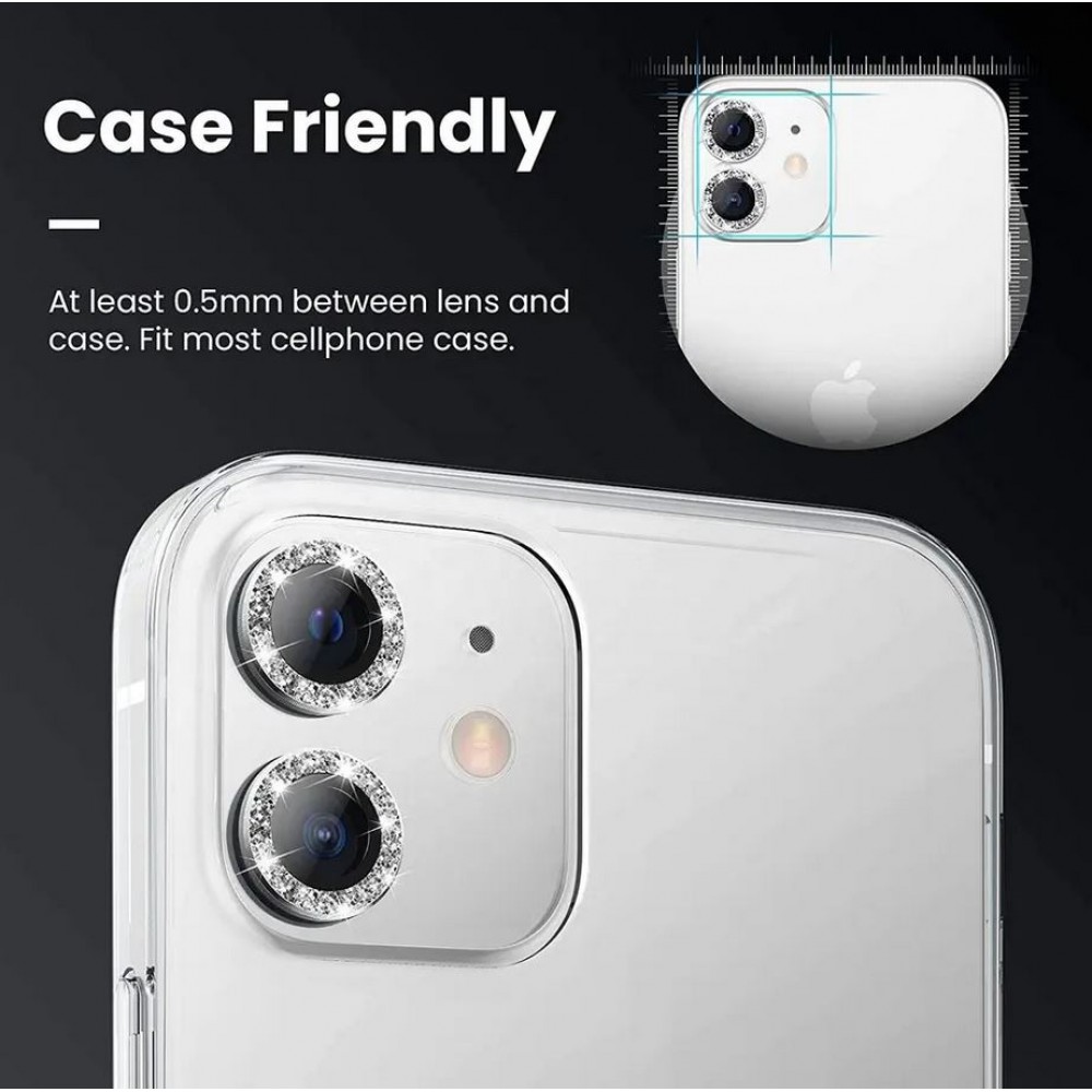 iPhone 12 Pro Max - Protecteurs lentilles caméra strass/diamants - Argent