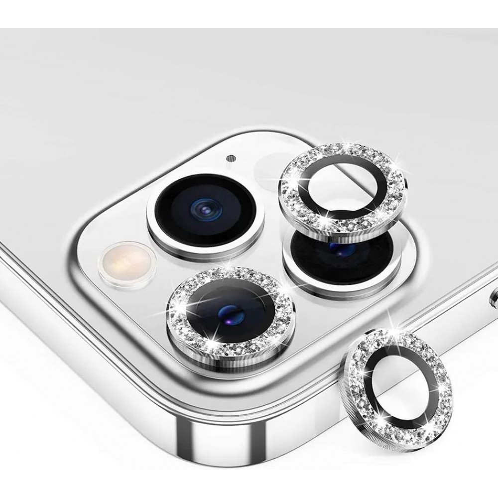 iPhone 13 Pro/13 Pro Max - Schutzringe für Kamera Linsen iPhone mit Glitzernden Diamanten - Silber