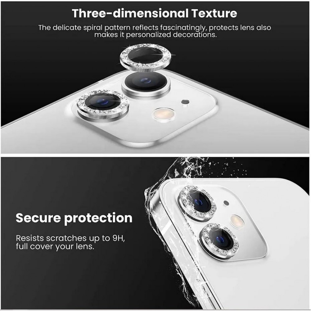 iPhone 14 Pro/14 Pro Max - Schutzringe für Kamera Linsen iPhone mit Glitzernden Diamanten - Silber