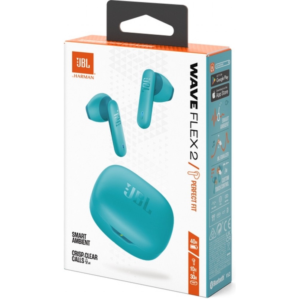 JBL Wave Flex 2 Bluetooth - 40h autonomie son Pure Bass technologie Smart Ambient et contrôle tactile - Bleu