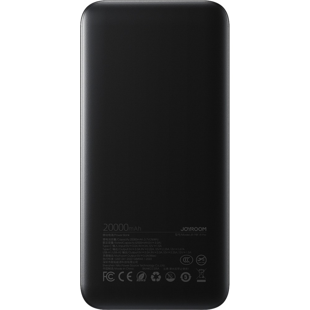Joyroom JR-PBF14 Pro Powerbank 3 en 1 avec capacit&eacute; de 20000mAh 22.5W clean Design 2x USB-A 2.4 & 1x USB-C (In+Out) - Noir